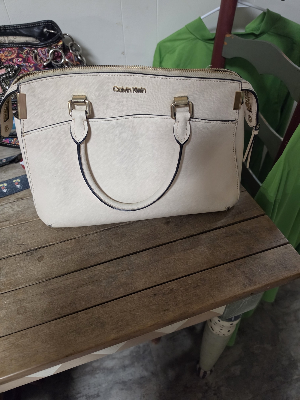 Calvin Klein Cream Leather Satchel